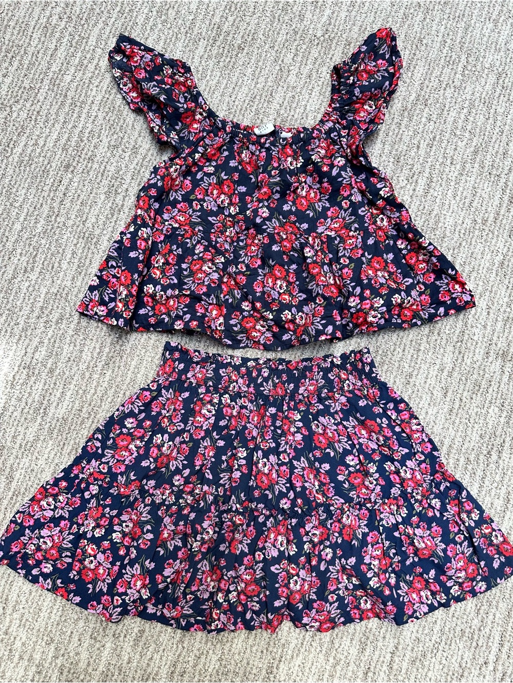 GAP Navy Floral Girls Two-Piece Skort Set - Red & Pink Flowers